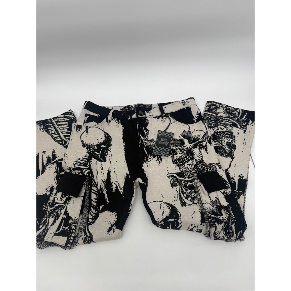 Rebel Vengeance Tapestry Skeleton Skull Stacked Cargo Jeans Gothic Size 36 Punk